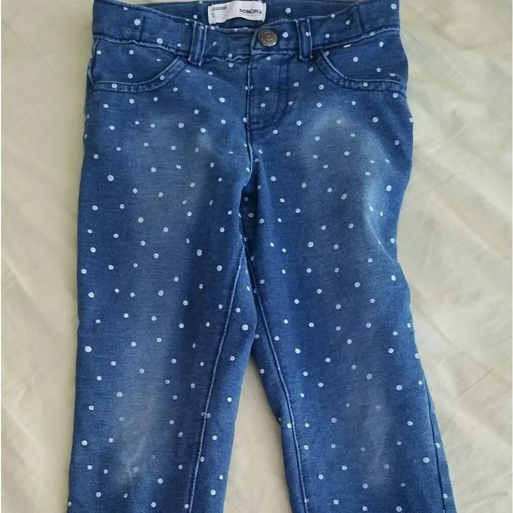 Sonoma Blue Polka Dot Jeggings Size 6 Girl's Stretch Skinny Jeans Casual Pants